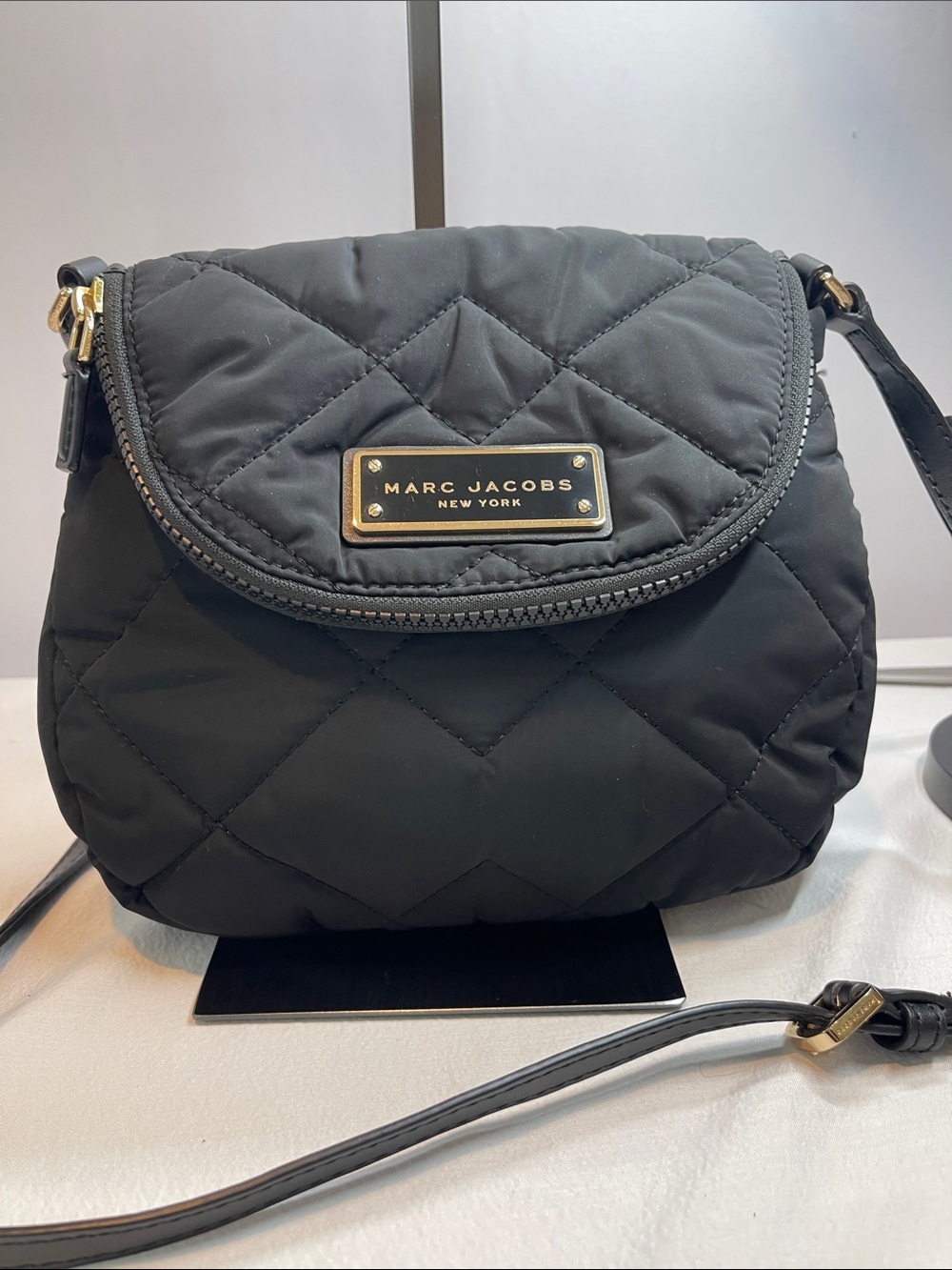 Marc Jacobs Black Quilted Nylon Crossbody Bag Gold Hardware